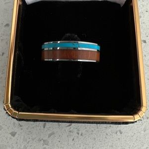 Koa Wood & Turquoise Tungsten Ring (Size 6)